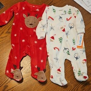 Carter's Holiday Plush Footed One-Piece Pajamas - Red & White Multicolor